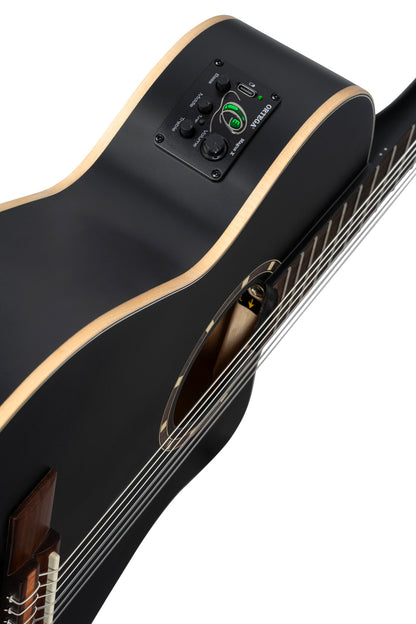 RCE12534-SBK, corps Thinline, pan coupé, EQ Magus X/G, table épicéa, f/e acajou, sillet 45 mm, housse, noir satiné