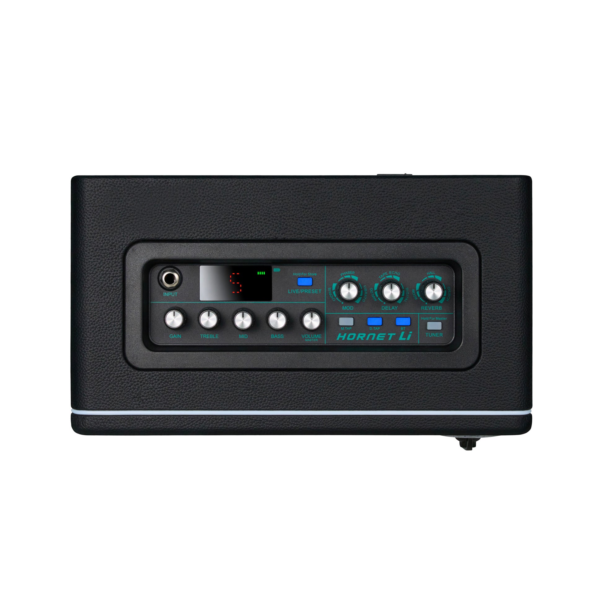 Ampli HORNET BLACK LI, 15W, HP 6.5", 9 modélisations d'amplis haute-qualité, effets Modulation/Délai/Réverb, batterie, noir