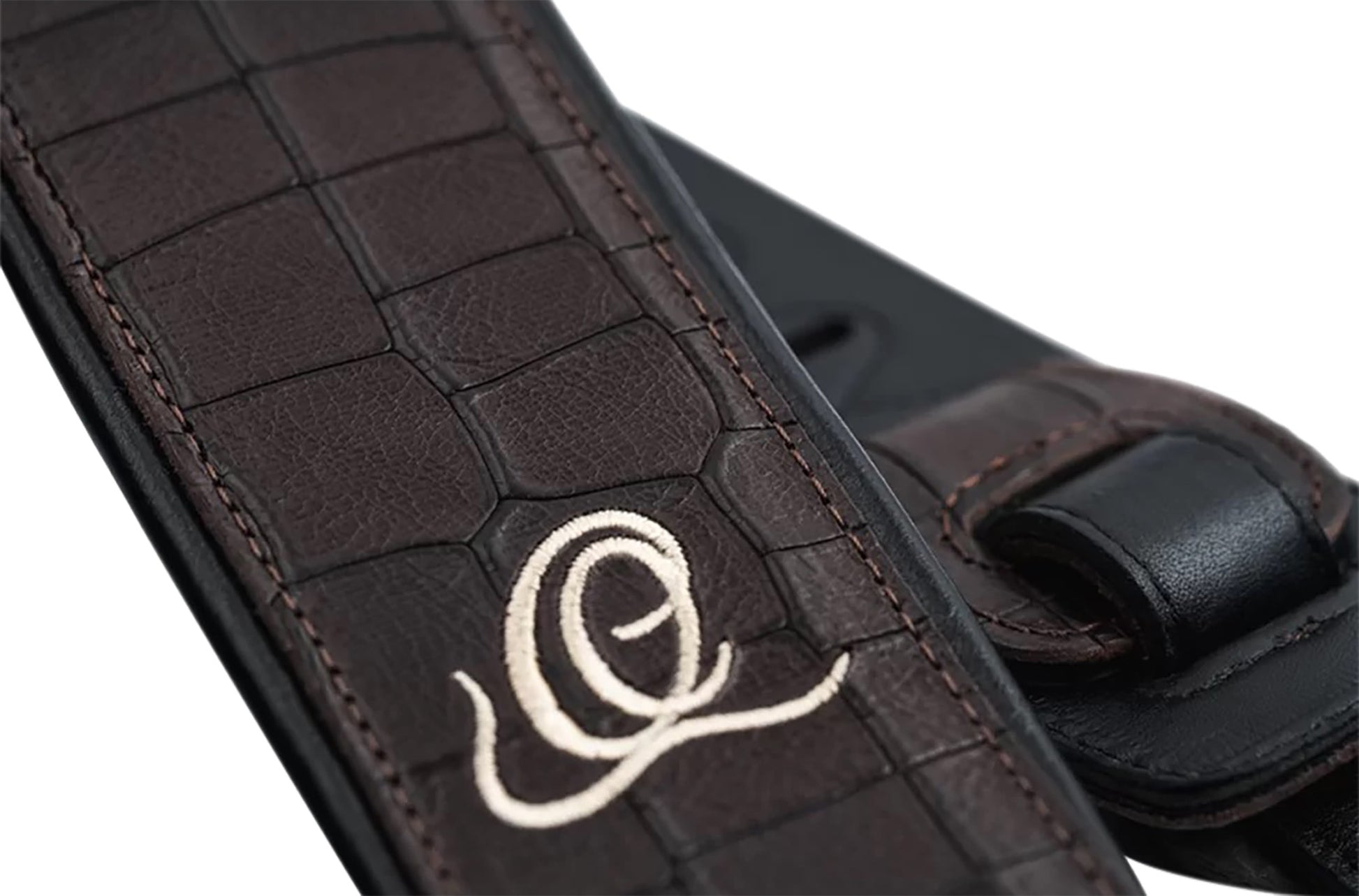OSCU-1, courroie guitare, série Custom, face et dos cuir, âme synthétique, largeur 7 cm, longueur 145 cm, dark brown croco