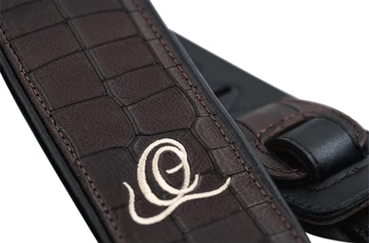 OSCU-1, courroie guitare, série Custom, face et dos cuir, âme synthétique, largeur 7 cm, longueur 145 cm, dark brown croco