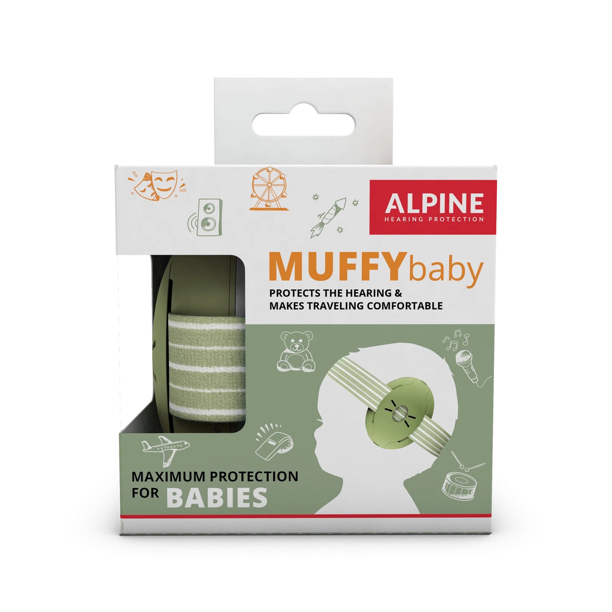 MUFFY Baby, casque auditif pour les tout-petits (de 3 à 36 mois), deux coques détachées, atténuation 23 dB, pochette, vert olive