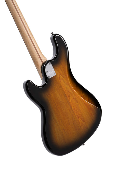 GB24JJ, 4 cordes, corps peuplier, table érable flammé, 2 micros simples Jazz Cort Powersound, sunburst 2 tons translucide