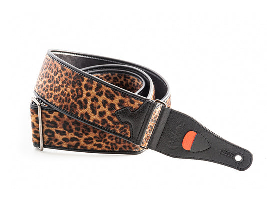 Courroie modèle LEOPARD, synthétique, rembourrée, largeur 6 cm, longueur 95 à 150 cm, porte-médiators intégré, léopard