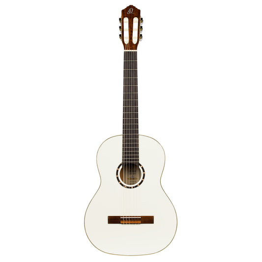 R121, table épicéa, fond & éclisses acajou, manche acajou (sillet 52 mm), housse, blanc brillant