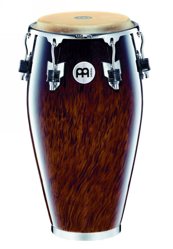 Conga 11"3/4, 2 plis hévéa, 76 cm, peau buffle, cercle SSR 4mm, accast. chromé avec protec, sans pied, Brown Burl brillant