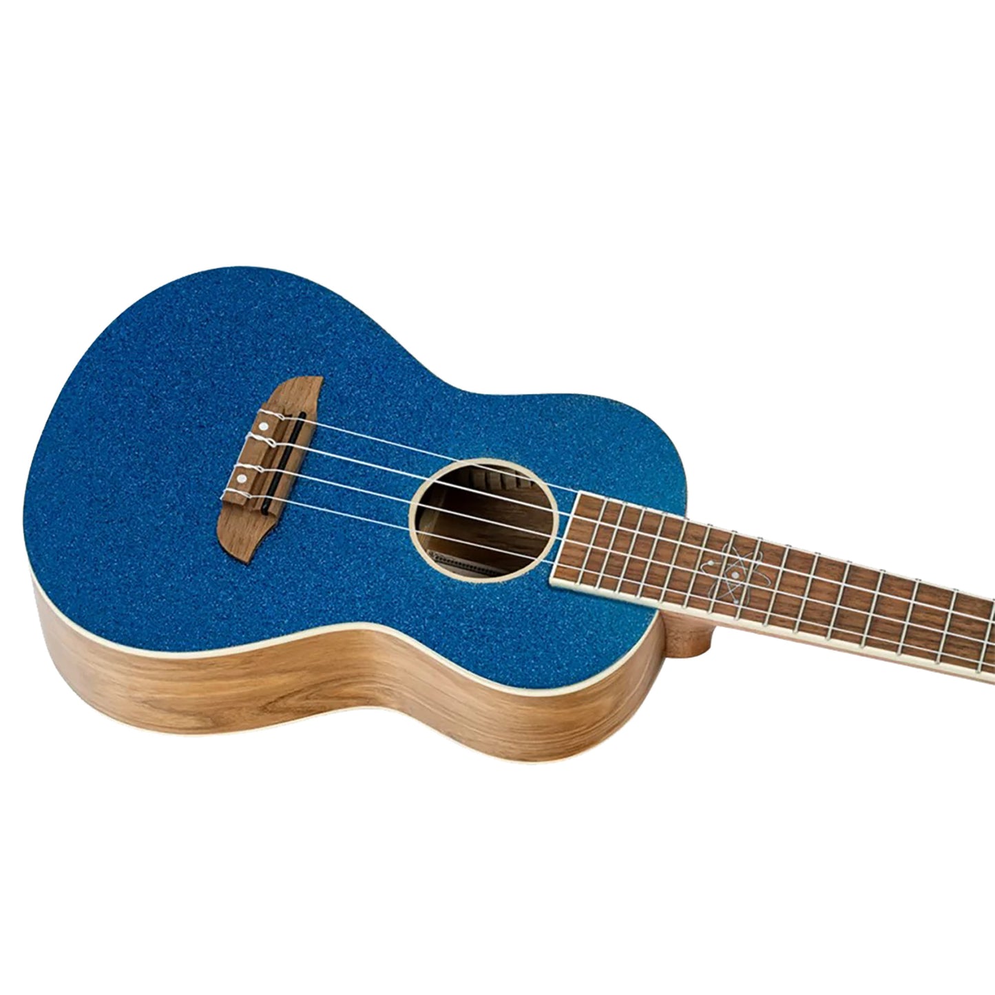 RUEL-MBL, modèle Concert, table épicéa, fond & éclisses catalpa, manche acajou, housse luxe, bleu métallisé brillant