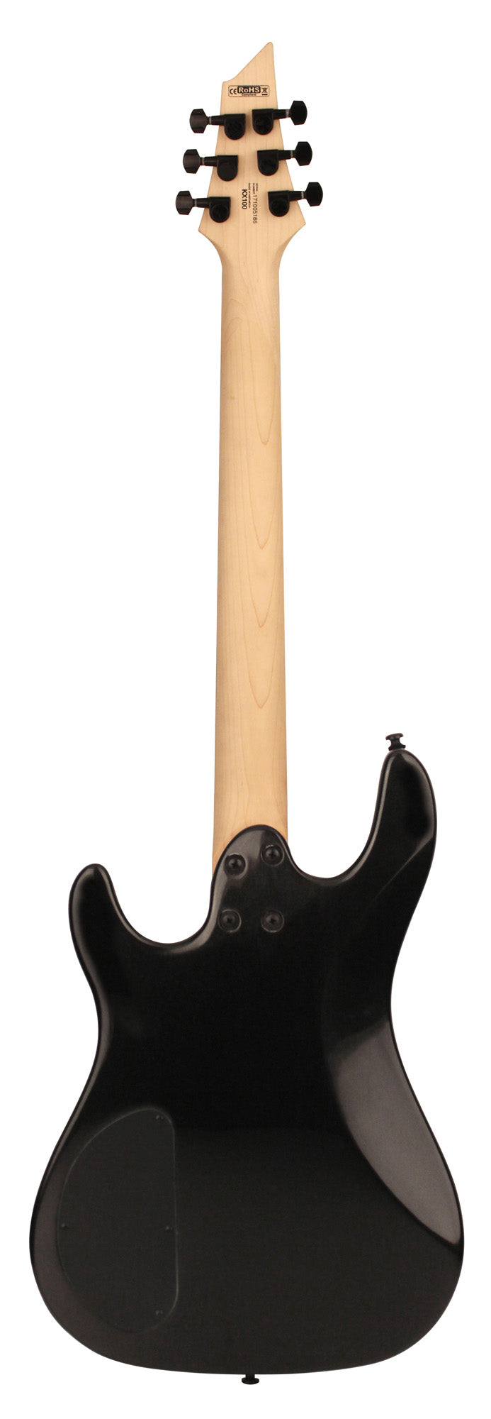 KX100, corps tilleul, manche vissé érable, touche jatoba, 2 micros doubles Powersound, black metallic