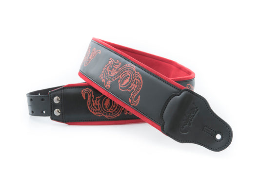 Courroie modèle WHOLE-LOTTA, extérieur cuir HQ, largeur 7 cm, longueur 95 à 150 cm, porte-médiators intégré, noir