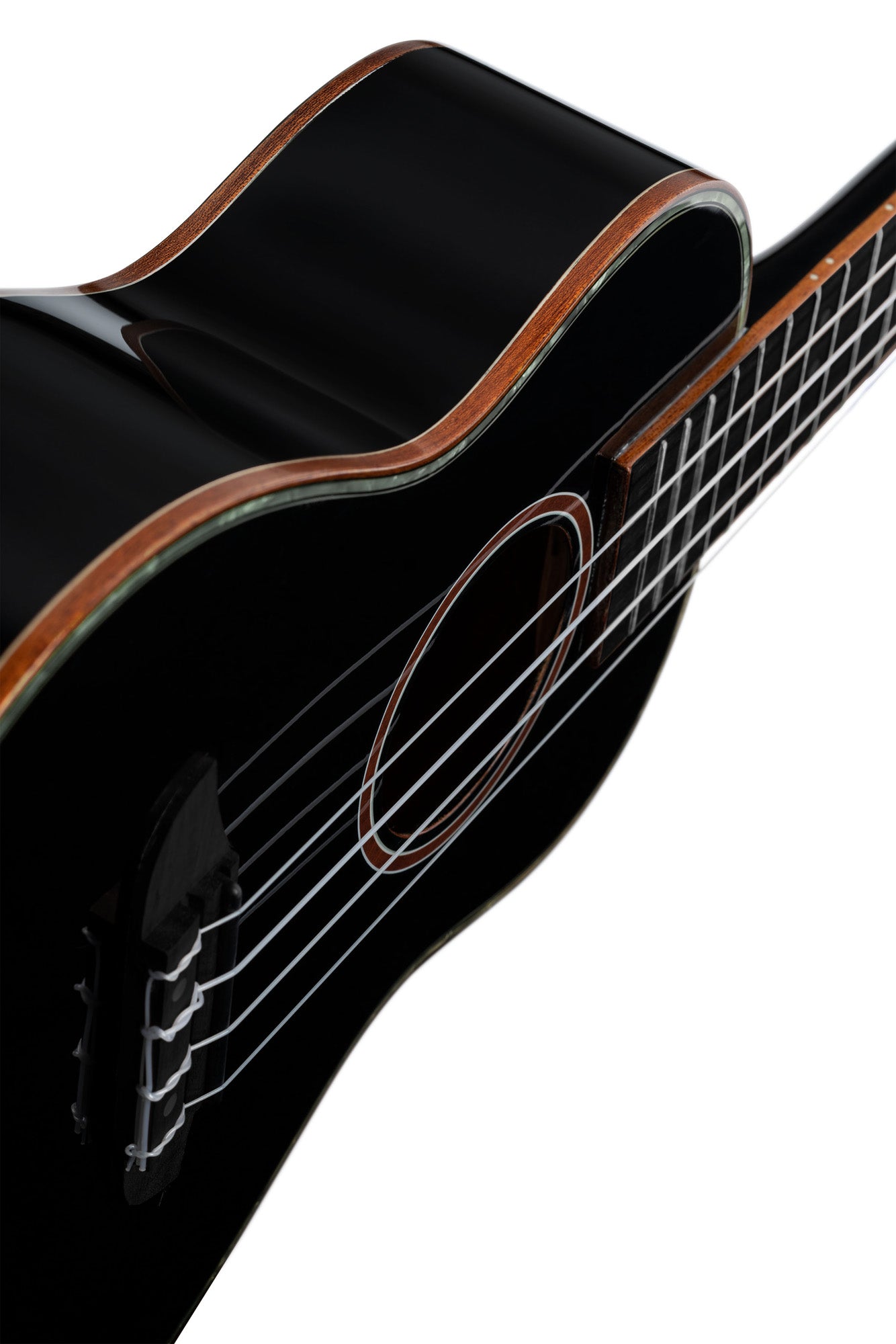 RUOX-CC, modèle Concert, table épicéa, fond & éclisses acajou, manche acajou, housse luxe, noir brillant