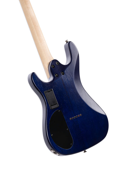 KX300, corps acajou, table érable figuré, manche vissé érable, touche jatoba, micros EMG RetroActive, cobalt burst pores ouverts