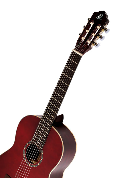 R121, table épicéa, fond & éclisses acajou, manche acajou (sillet 52 mm), housse, bordeaux brillant