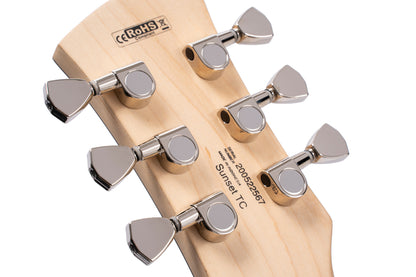 SUNSET TC, corps frêne, manche érable, touche jatoba, 2 micros CORT Voiced Tone, bordeaux pores ouverts