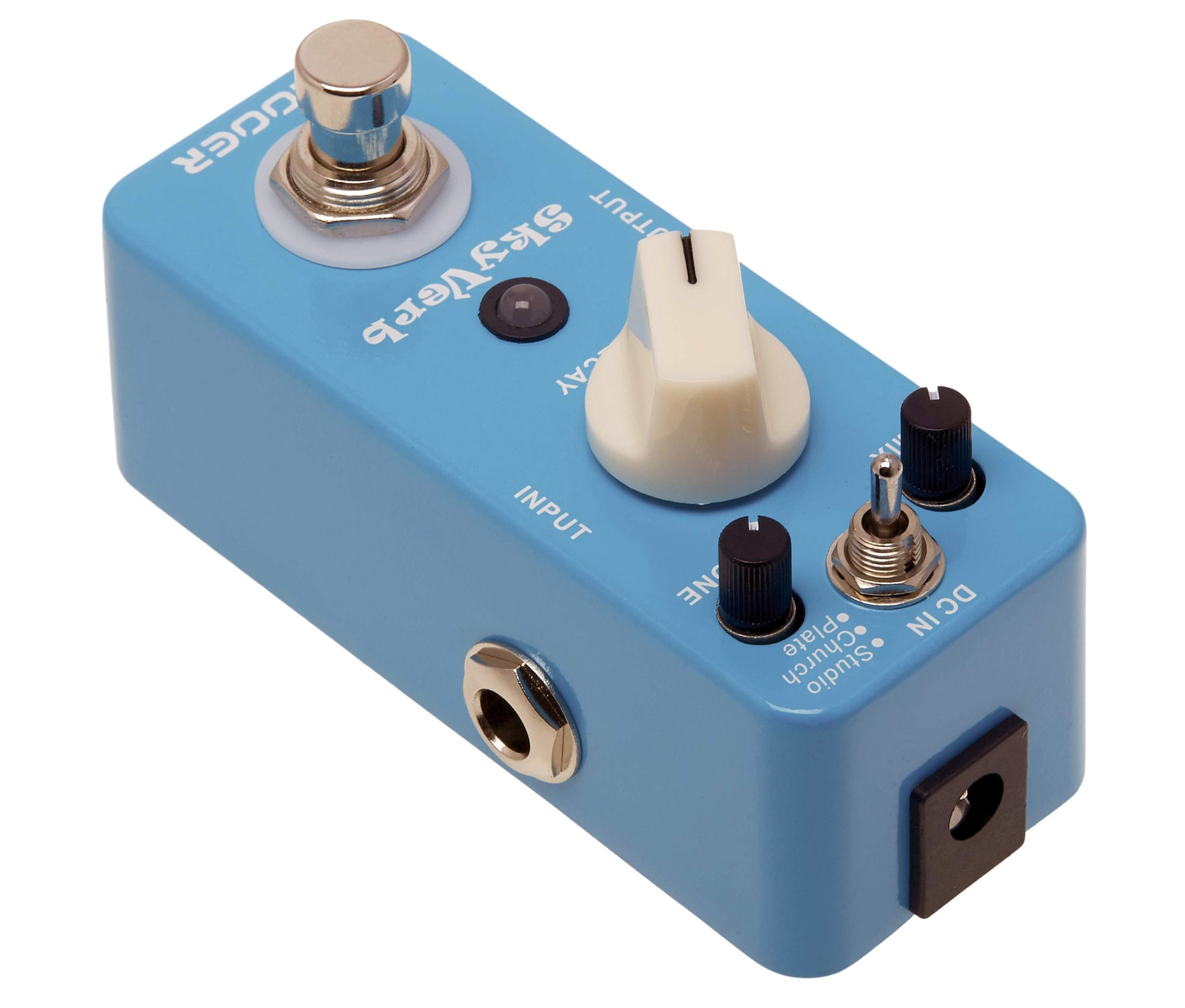 Pédale SKYVERB, réverb numérique haute qualité 3 modes (Studio/ Church/ Plate), boîtier métal, true bypass, bleu