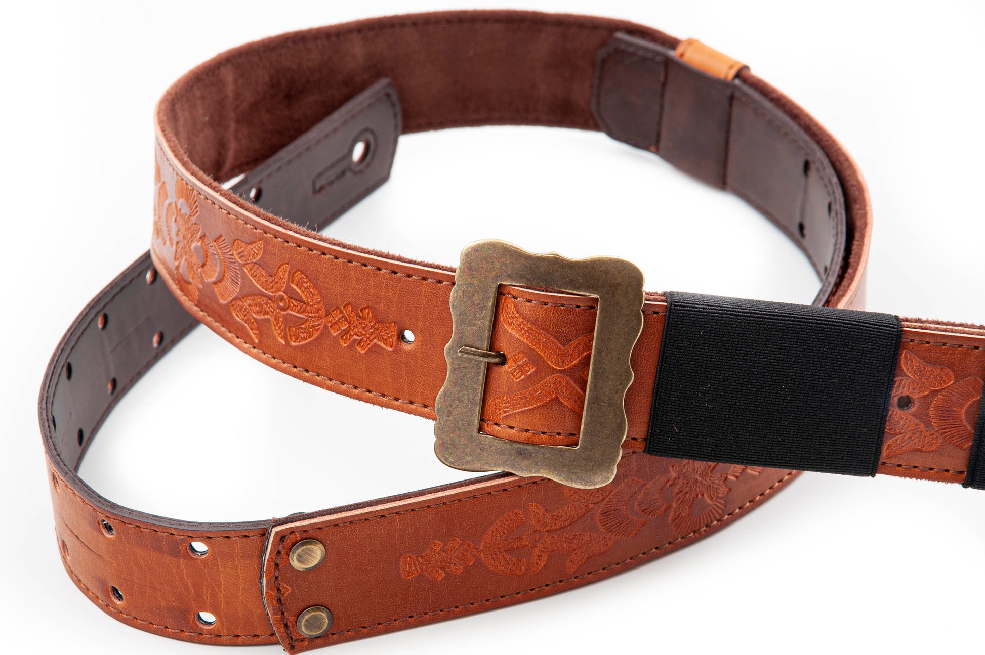 Courroie modèle LEGEND BM BOHEMIAN, cuir haute qualité, largeur 4 cm, longueur 60 à 163 cm, porte bottleneck intégré, woody