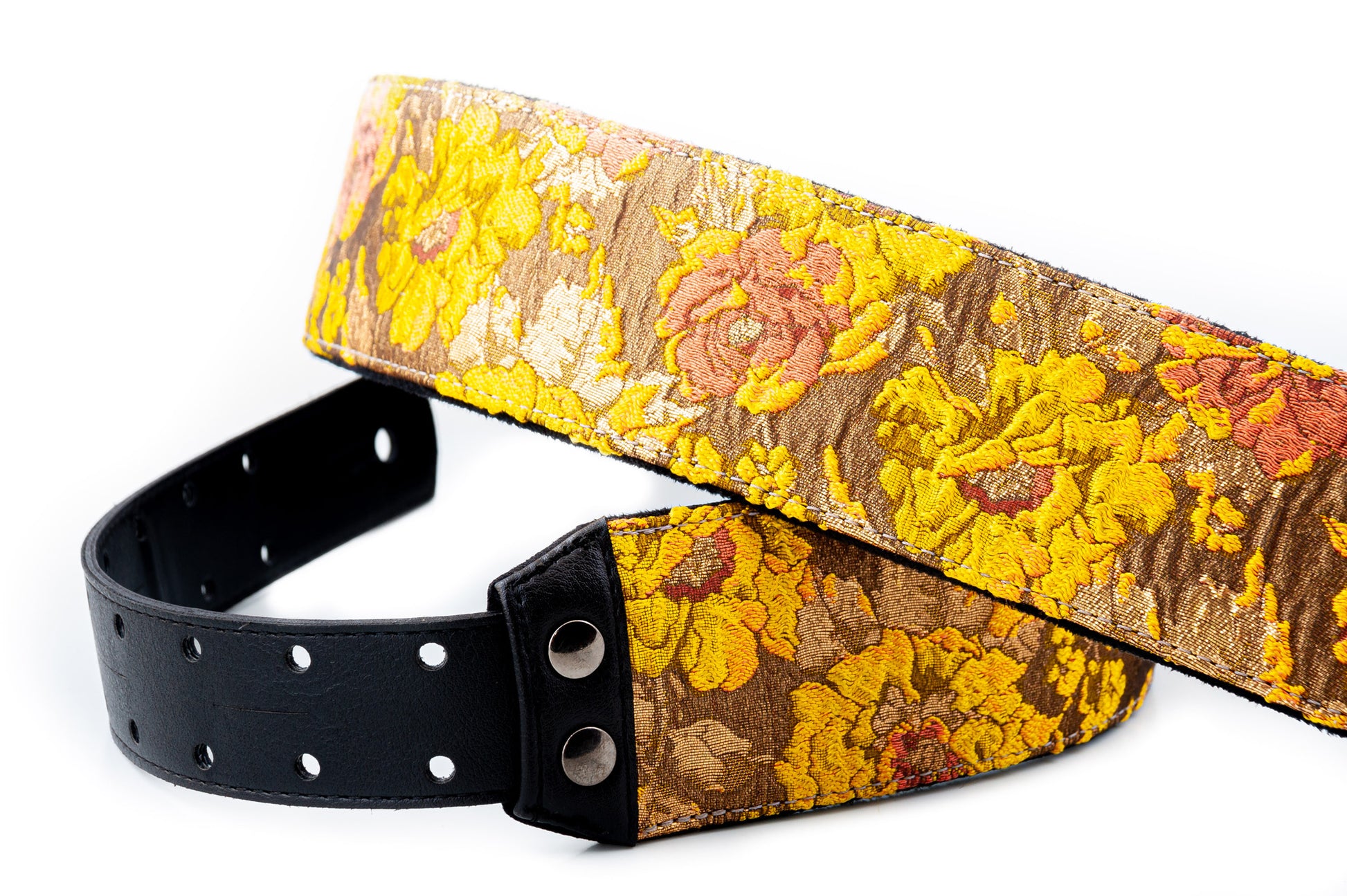 Courroie modèle GOLD & ROSES, extérieur synthétique et tissu, largeur 7 cm, longueur 95 à 150 cm, porte-médiators, orange