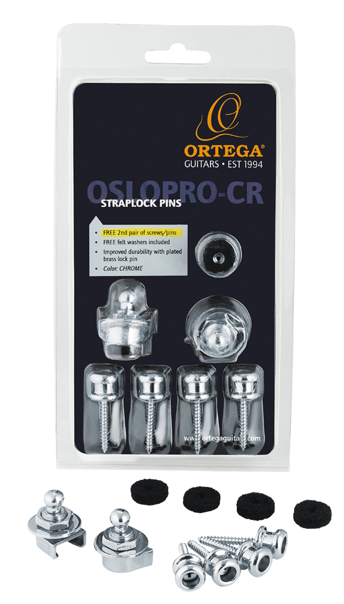 Set de 2 straplocks complets, version pro pour deux instruments (une paire de vis et d'attaches gratuites), chromé