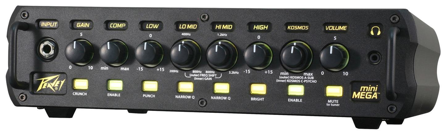 Tête amplifiée basse 1000W, EQ 4 bandes, contrôle de Gain avec fonction"Crunch", Compresseur intégré, sortie DI, finition noir