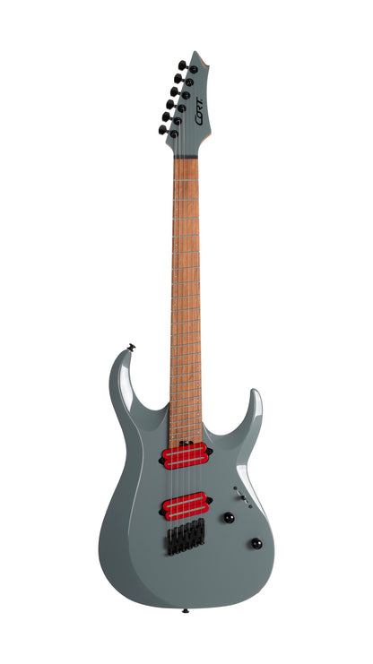 X700 Mutility II, corps tilleul, manche érable torréfié et noyer, touche érable torréfié, micros Fishman Fluence, housse, gris