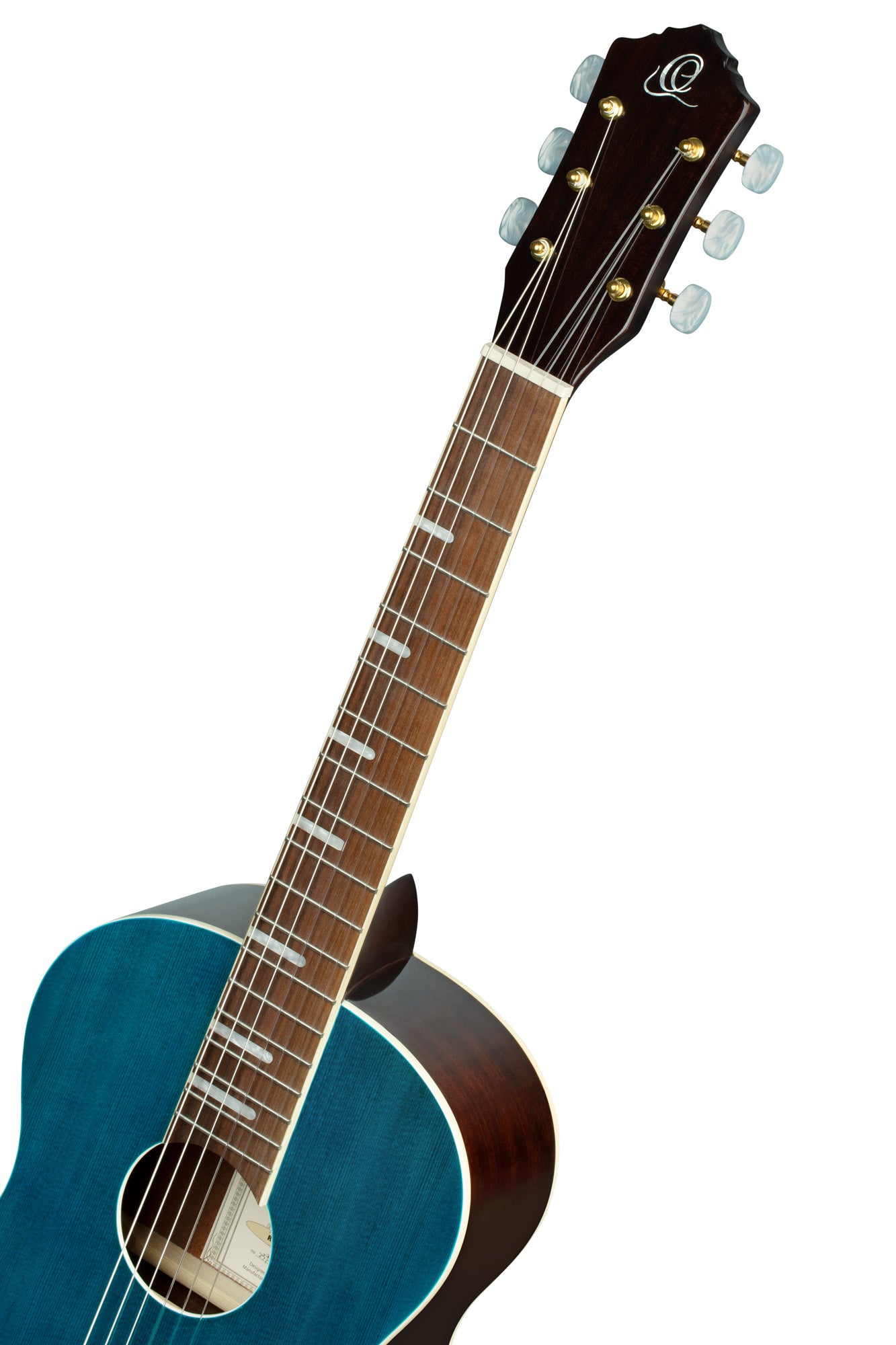 RRA-OCT, forme Parlor, table épicéa, fond & éclisses acajou, sillet 52 mm, housse assortie, bleu brillant