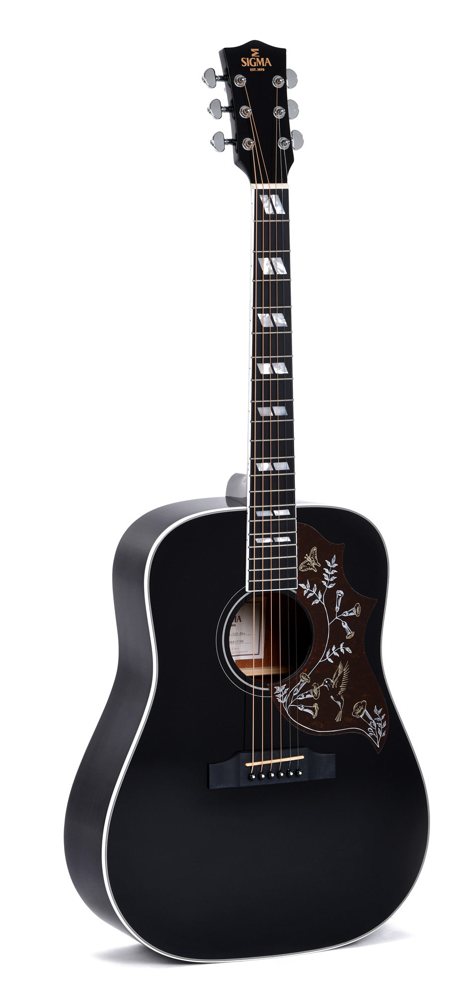 Modèle DM-SG5-BK, Dreadnought, table épicéa massif, f/e acajou, touche micarta, EQ Fishman, noir