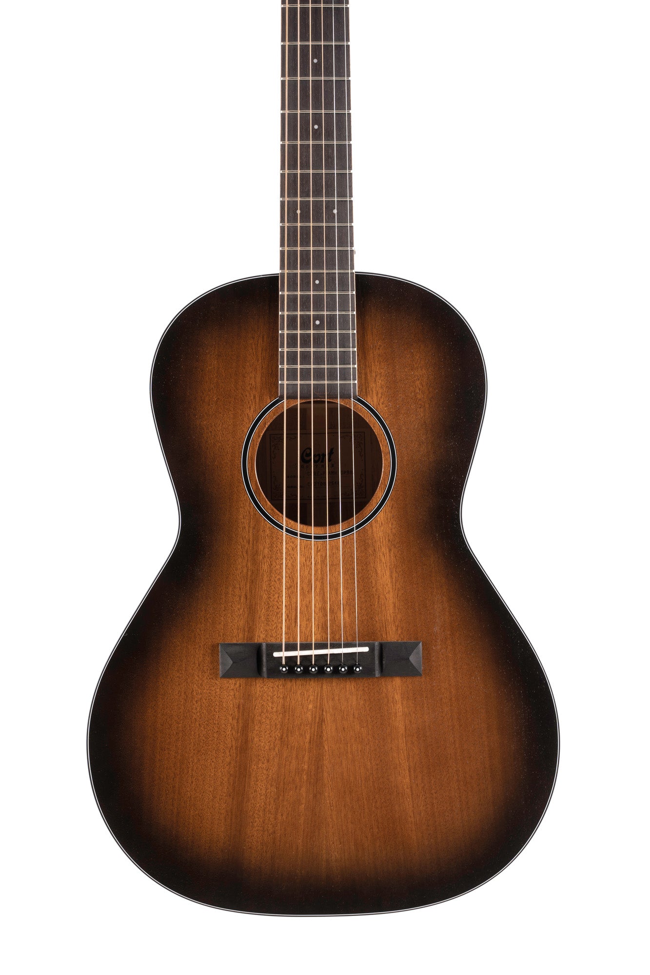 CORE-PE, forme Parlor, table acajou massif, f/e acajou massif, EQ Fishman Sonitone, soft case, noir dégradé pores ouverts