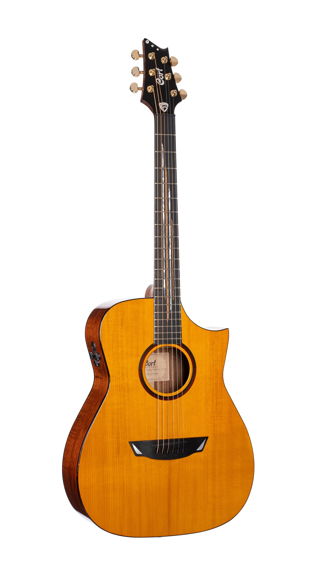 LUXE II, Frank Gambale Signature, forme Concert, table épicéa massif, f/e blackwood flammé, EQ Fishman, naturel brillant
