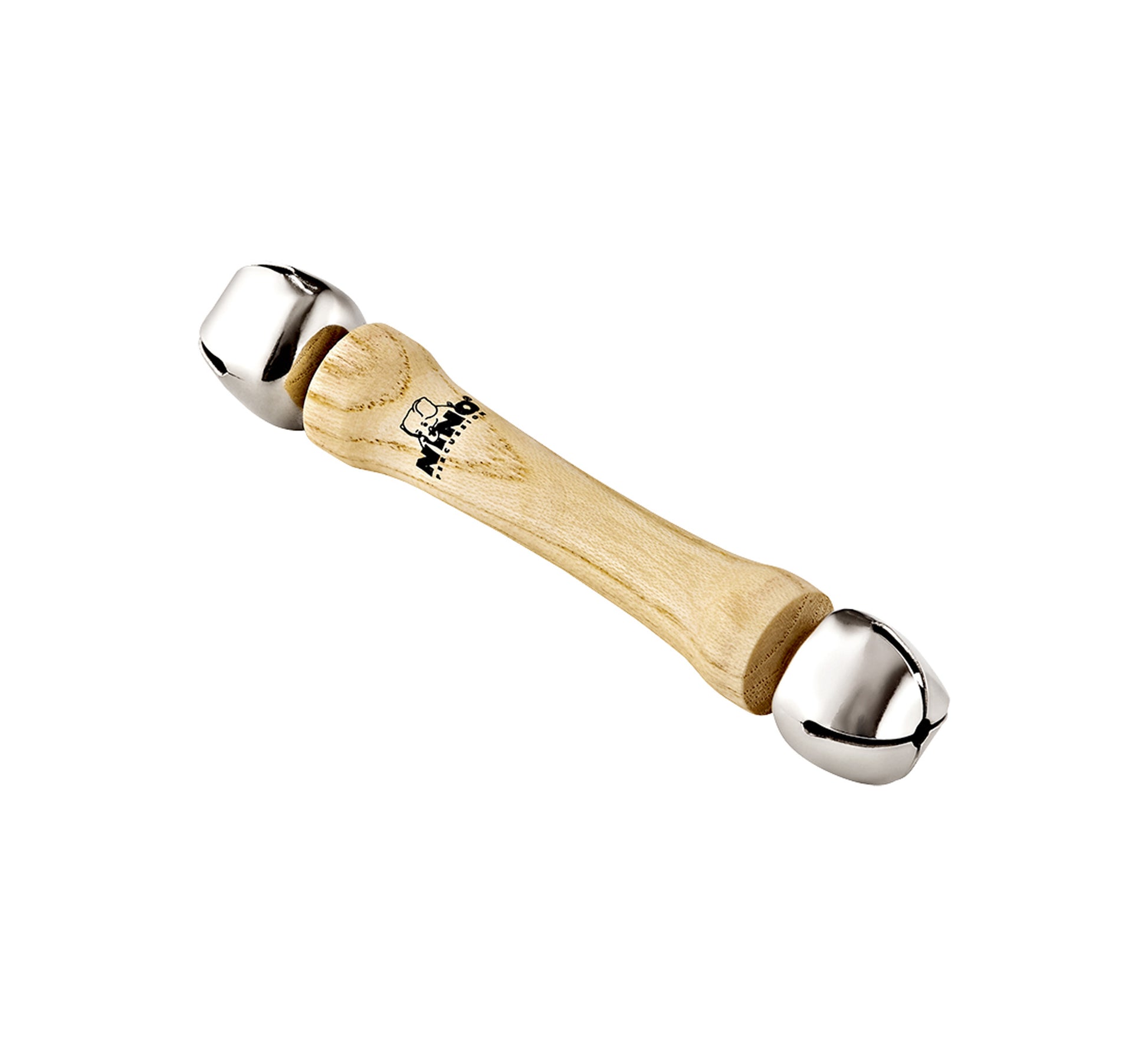 Bell Stick 6" (17 cm), manche ergonomique bois, 2 clochettes acier, naturel