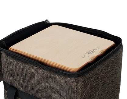 OGBCJ-MO, housse cajon Ortega Premium sac à dos, toile de coton rembourrée (10 mm) avec inserts en cuir suédé, mocca