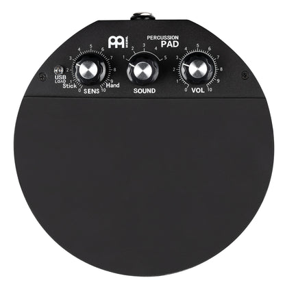 Pad de percussion compact électronique avec 5 sons différents, batterie rechargeable et adaptable à une perche de cymbale