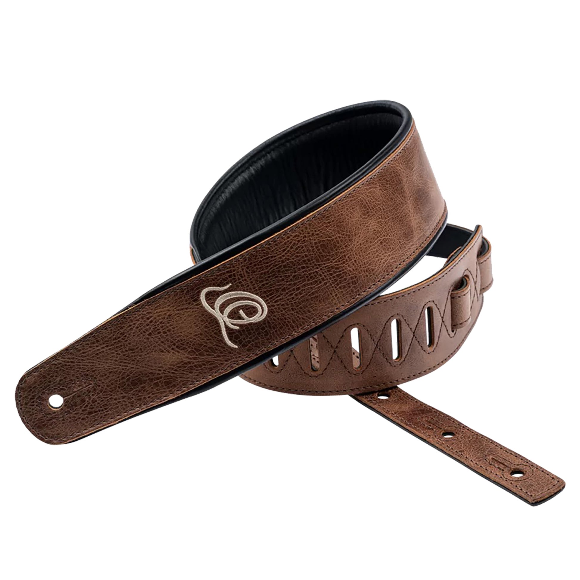 OSCL-7, courroie guitare, série Classic, face cuir, dos PVC (vegan), largeur 7 cm, longueur 145 cm, vintage cognac