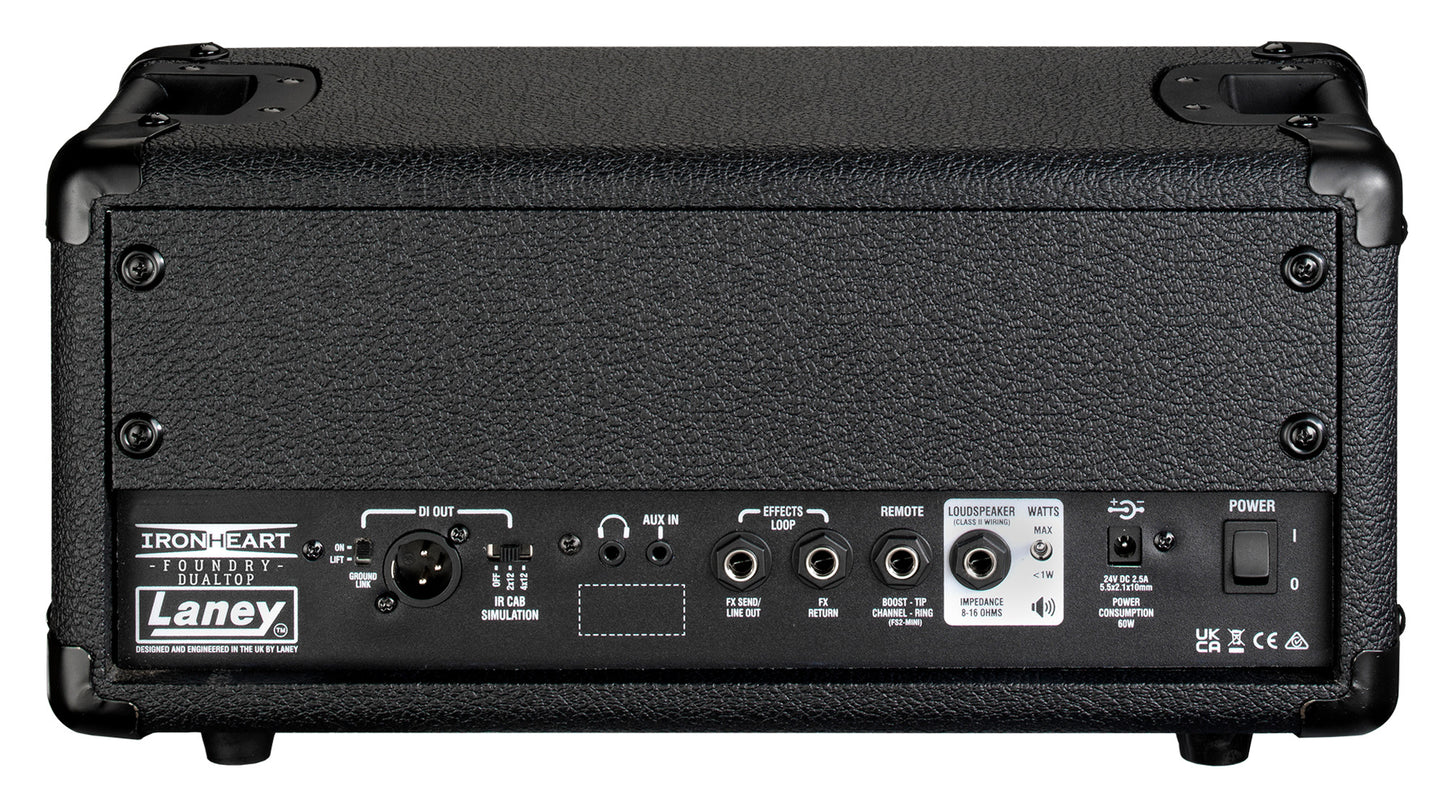 Ampli DUALTOP, 60W, 2 canaux, égalisation passive 3 bandes, switch Boost, sortie DI, avec alimentation 24V, noir