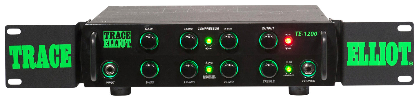 Tête amplifiée pour basse 1200W, EQ 4 bandes, compresseur 2 bandes, 2 sorties jack, sortie DI, sortie casque, finition noir