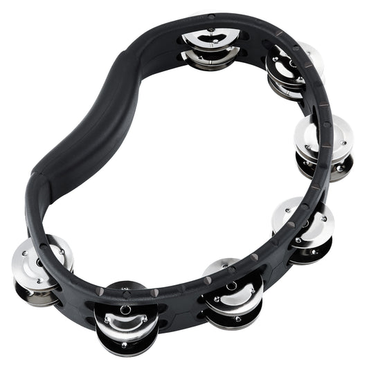 Tambourin Headliner ABS, demi lune, 2 rangées de cymbalettes acier inoxydable, prise en main ergonomique, noir