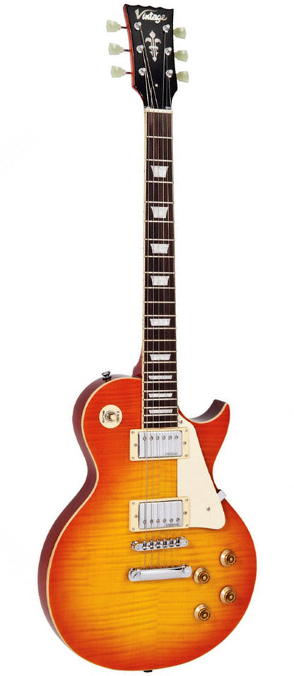 Vintage elektrische gitaar V100HB Flame Honeyburst 
